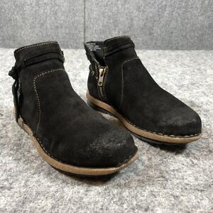 Born Boots Womens Size 6.5 M Black Suede Ankle Booties Wrap Strap Zip Comfort